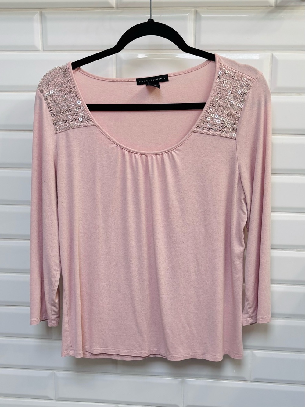 Grace Elements Women’s Large Blush Pink Ballerina Core Flowy Long Sleeve Blouse